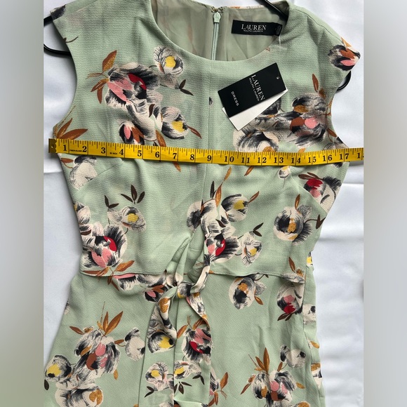 LAUREN RALPH LAUREN Floral Self Tie Front Waist Cap Sleeve A-Line Dress Size:2 - Picture 8 of 12